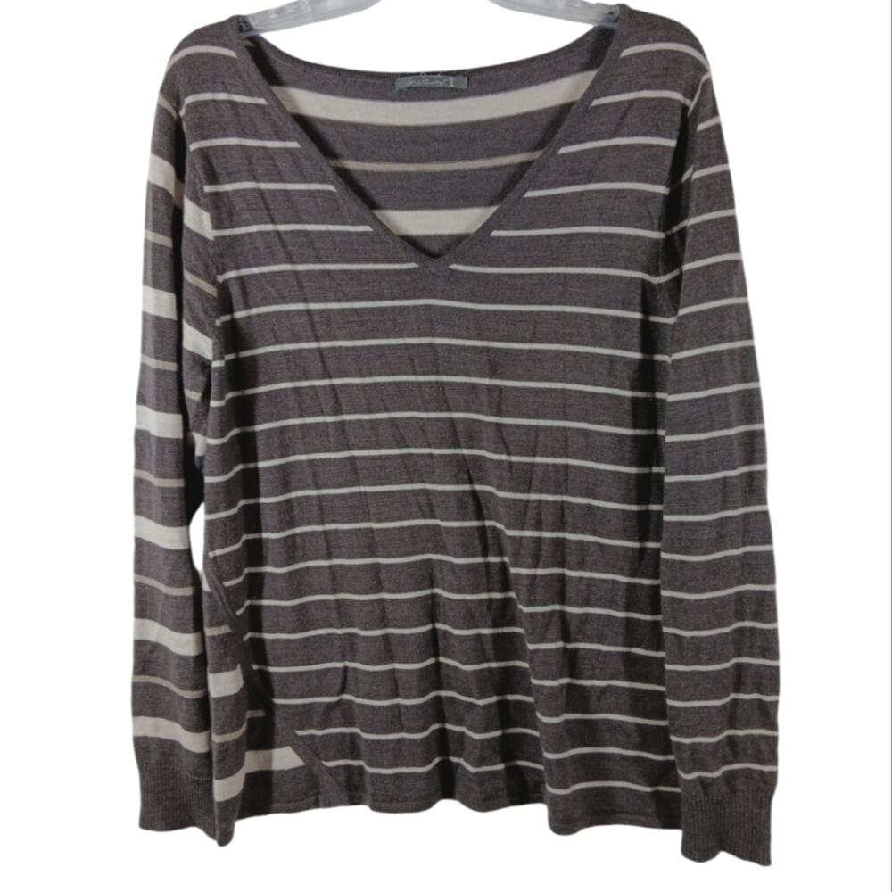 Smartwool Merino Wool Striped V Neck Sweater size Large